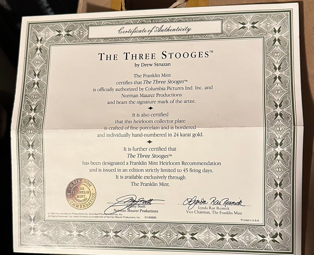 Three Stooges Franklin Mint Plate Set (3 Plates)