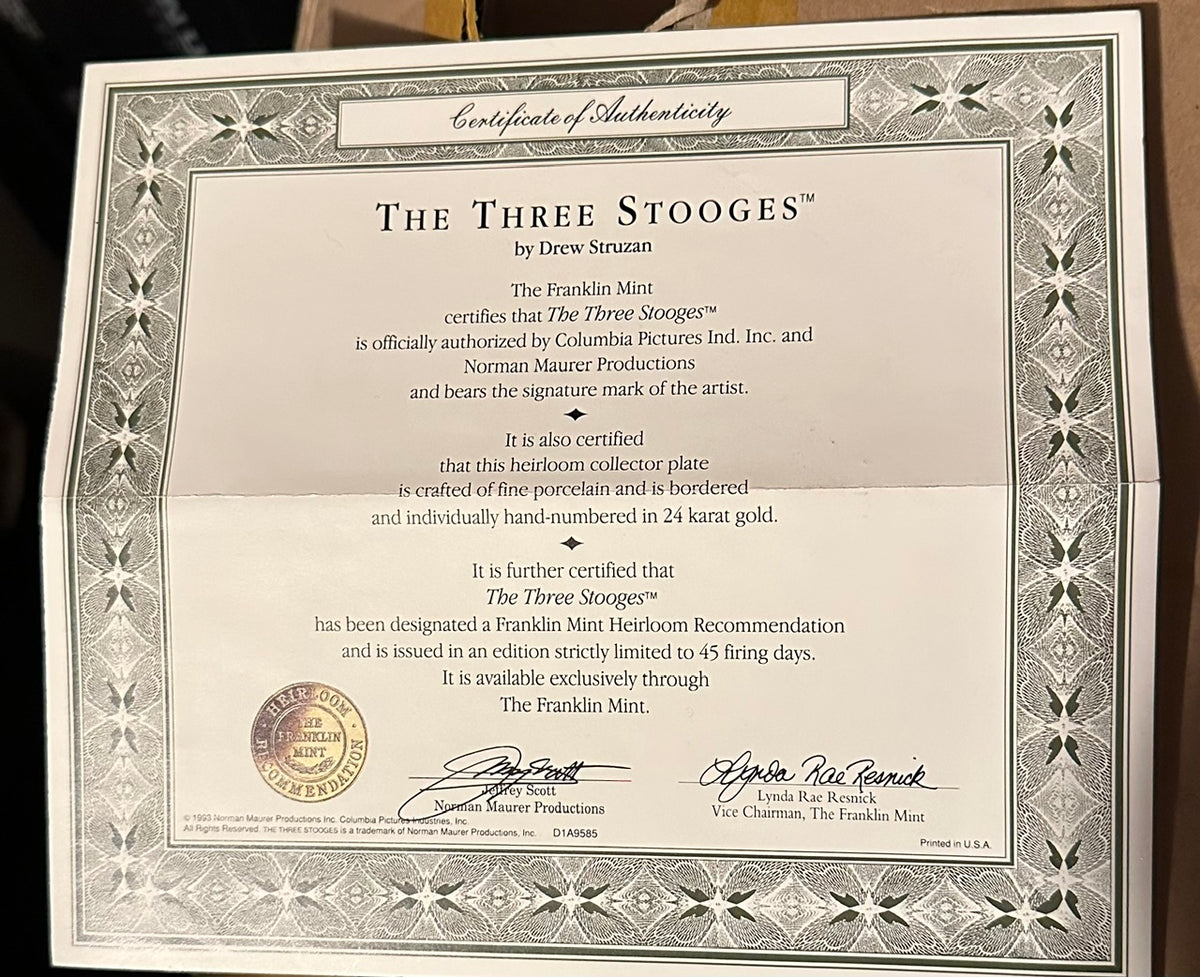 Three Stooges Franklin Mint Plate Set (3 Plates)